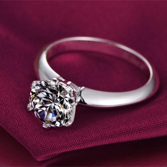 Ring Size 5, Cubic Zirconia Engagement Ring, Promise Bling Ring, Solitaire Ring - Picture 5 of 6